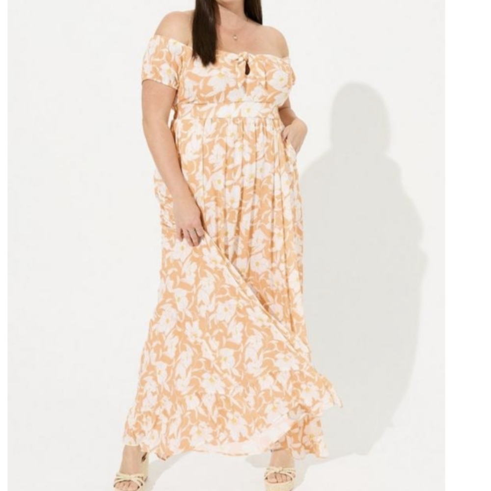 Maxi Gauze Off Shoulder Tie Front Dress
